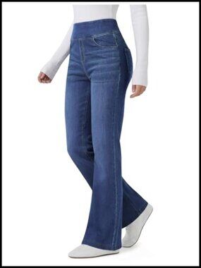 Women's Stretchy Flare Jeans Pull On High Waisted Bootcut Denim Pants